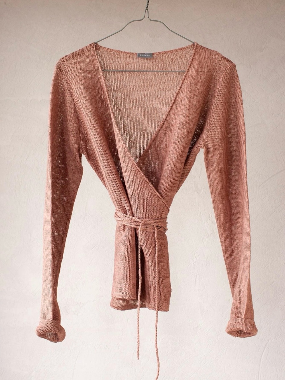 Light Rose Wrap Cardigan with Self-Tie Waist